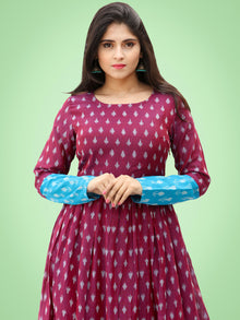Mohak - Wine Blue Hand Woven Silk Cotton Ikat Tier Dress - D175F1971