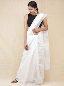White Golden Hand Block Printed Kota Doria Saree  - s031704170