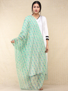 Light Green Blue Georgette Hand Block Printed Dupatta  - D04170706