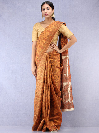 Banarasee Art Silk Saree With Resham Weaving Work - Mustard Yellow & Beige - S031704424