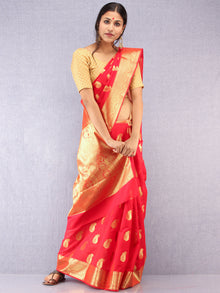 Banarasee Semi Silk Saree With Zari Work - Red & Gold - S031704374