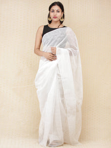 White Golden Hand Block Printed Kota Doria Saree  - s031704170