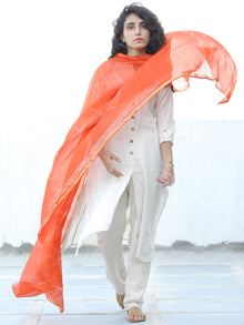 Orange White Shibori Kota Silk Hand Block Printed Dupatta - D04170648