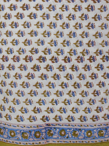 White Olive Green Blue Hand Block Printed Cotton Suit-Salwar Fabric With Chiffon Dupatta (Set of 3) - S16281297