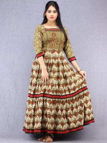 Naaz Mahreen - Hand Block Mughal Printed Long Cotton Embroidered Dress - DS107F001