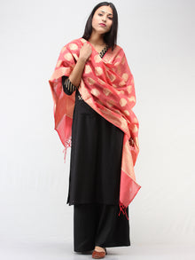 Banarasi Semi Georgette Dupatta With Zari Work -  Coral & Gold  - D04170918