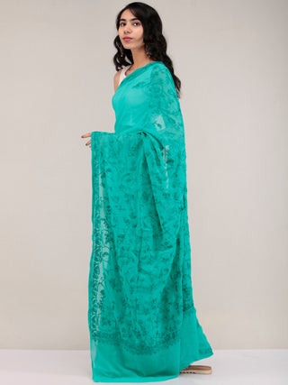 Green Aari Embroidered Georgette Saree From Kashmir - S031704643