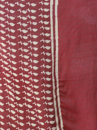 Brick Red White Cotton Hand Block Printed Dupatta  - D04170466