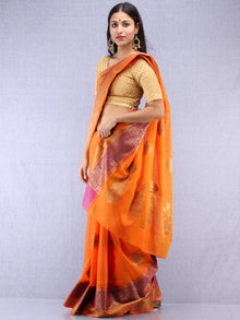 Banarasee Cotton Silk Saree With Zari Work - Orange Purple & Gold - S031704420
