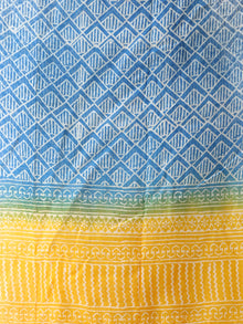 Sky Blue White Yellow Chanderi Hand Block Printed Dupatta - D04170556