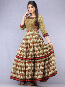 Naaz Mahreen - Hand Block Mughal Printed Long Cotton Embroidered Dress - DS107F001