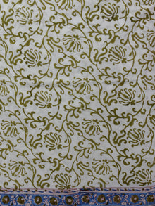White Olive Green Blue Hand Block Printed Cotton Suit-Salwar Fabric With Chiffon Dupatta (Set of 3) - S16281297