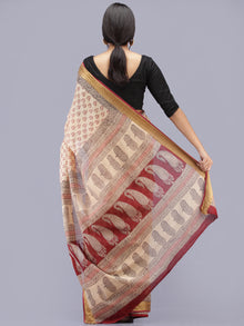 Beige Maroon Black Bagh Printed Maheshwari Cotton Saree - S031704179