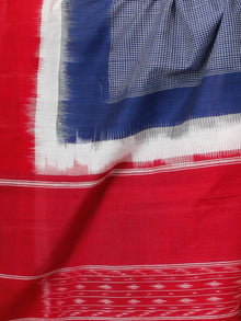 Blue White Red Double Ikat Handwoven Cotton Saree - S031703530