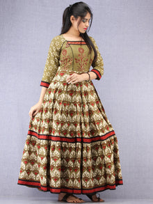 Naaz Mahreen - Hand Block Mughal Printed Long Cotton Embroidered Dress - DS107F001