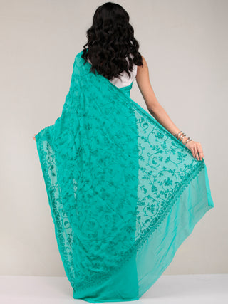 Green Aari Embroidered Georgette Saree From Kashmir - S031704643