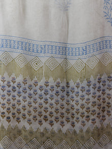 White Olive Green Blue Hand Block Printed Cotton Suit-Salwar Fabric With Chiffon Dupatta (Set of 3) - S16281297
