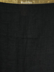 Black Golden Silver Handwoven Linen Jamdani Saree With Temple Border & Tassels - S031704017