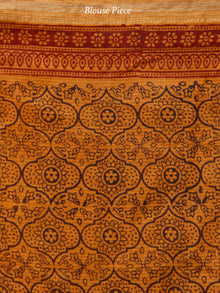 Rust Orange Maroon Black Bagh Hand Block Printed Maheswari Silk Saree With Resham Border - S031703844