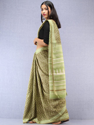 Light Green Ivory Chanderi Hand Block Printed Saree With Geecha Border - S031704499