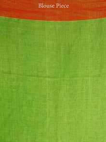 Green Orange Yellow Handwoven Linen Jamdani Saree With Temple Border - S031703460