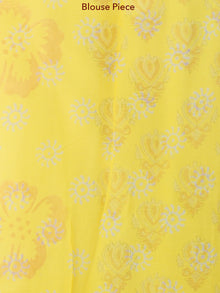 Lemon Yellow Coral Hand Block Printed Chiffon Saree with Zari Border - S031703931