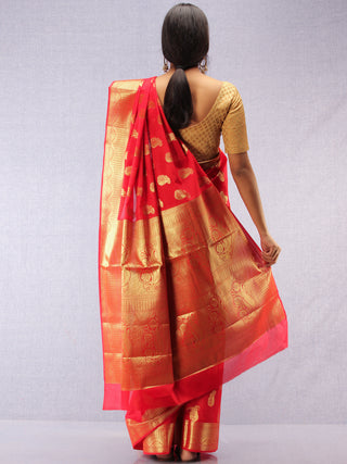 Banarasee Semi Silk Saree With Zari Work - Red & Gold - S031704374