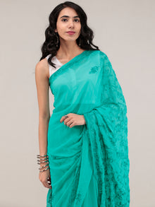 Green Aari Embroidered Georgette Saree From Kashmir - S031704643