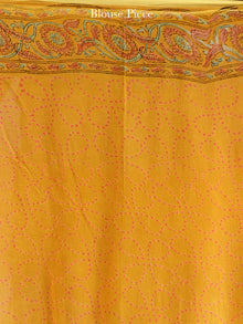 Mustard Red Green Hand Block Printed Chiffon Saree with Zari Border - S031704603