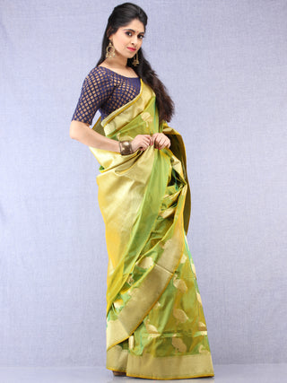 Banarasee Art Silk Saree With Bird Motif - Green & Gold - S031704327