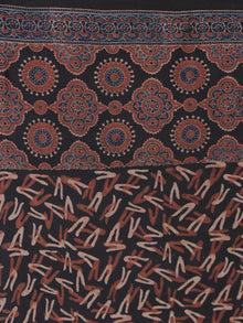 Black Red Ivory Indigo Ajrakh Hand Block Printed Modal Silk Saree - S031704133