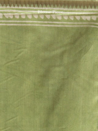 Light Green Ivory Chanderi Hand Block Printed Saree With Geecha Border - S031704499