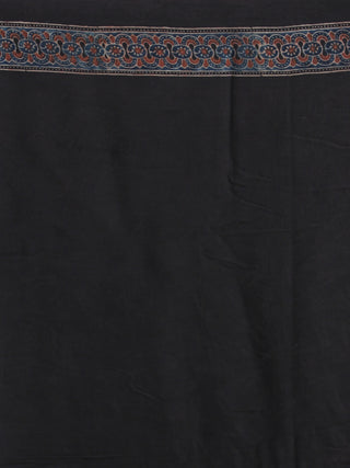 Black Red Ivory Indigo Ajrakh Hand Block Printed Modal Silk Saree - S031704133