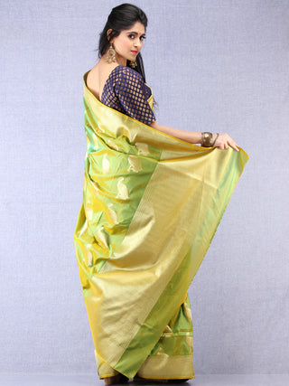 Banarasee Art Silk Saree With Bird Motif - Green & Gold - S031704327