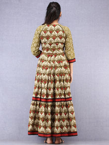 Naaz Mahreen - Hand Block Mughal Printed Long Cotton Embroidered Dress - DS107F001