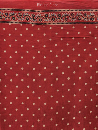 Beige Red Indigo Black Ajrakh Hand Block Printed Modal Silk Saree - S031704259