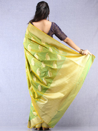 Banarasee Art Silk Saree With Bird Motif - Green & Gold - S031704327