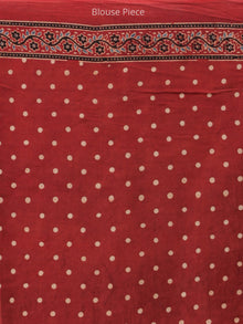 Beige Red Indigo Black Ajrakh Hand Block Printed Modal Silk Saree - S031704259
