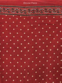 Beige Red Indigo Black Ajrakh Hand Block Printed Modal Silk Saree - S031704259