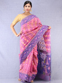 Banarasee Organza Saree With Zari & Resham Work - Pink Purple & Gold - S031704328