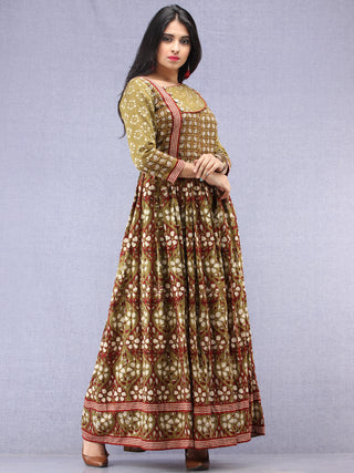 Naaz Kaneez - Hand Block Printed Long Cotton Angrakha Pleated Dress - DS94F001