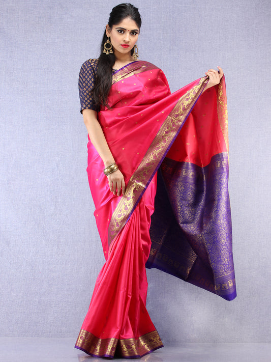 Banarasee Art Silk Self Weave Saree With Zari Work - Magenta Purple & Gold - S031704425