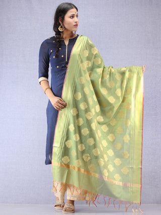 Banarasi Chanderi Dupatta With Resham Work - Light Green & Gold - D04170811