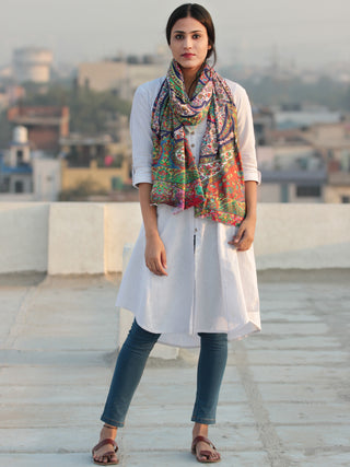 Ivory MultiColor Digital Print Modal Silk Woollen Kashmiri Shawl - S200525