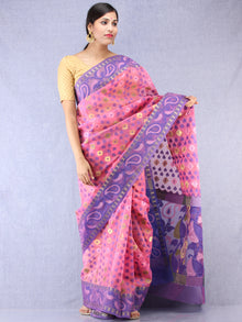 Banarasee Organza Saree With Zari & Resham Work - Pink Purple & Gold - S031704328