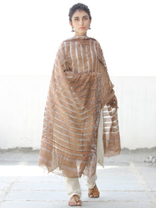 Light Brown Silver Cotton Silk Hand Block Printed Dupatta  - D04170557