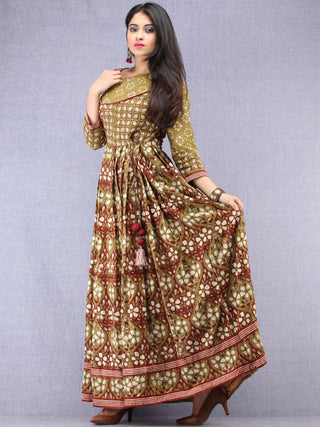 Naaz Kaneez - Hand Block Printed Long Cotton Angrakha Pleated Dress - DS94F001