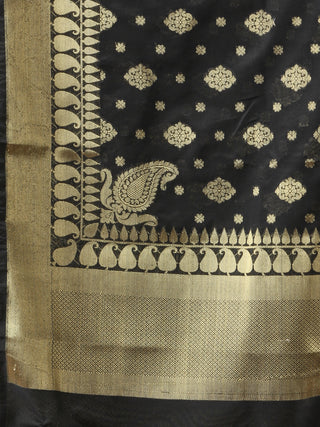 Banarasi Chanderi Jacquard Dupatta With Zari Work -  Black & Gold  - D04170912