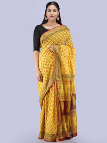 Yellow Maroon Black Bagh Printed Maheshwari Cotton Saree - S031704247