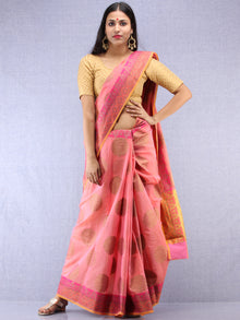 Banarasee Cotton Silk Saree With Zari Work - Pink Yellow & Gold - S031704421